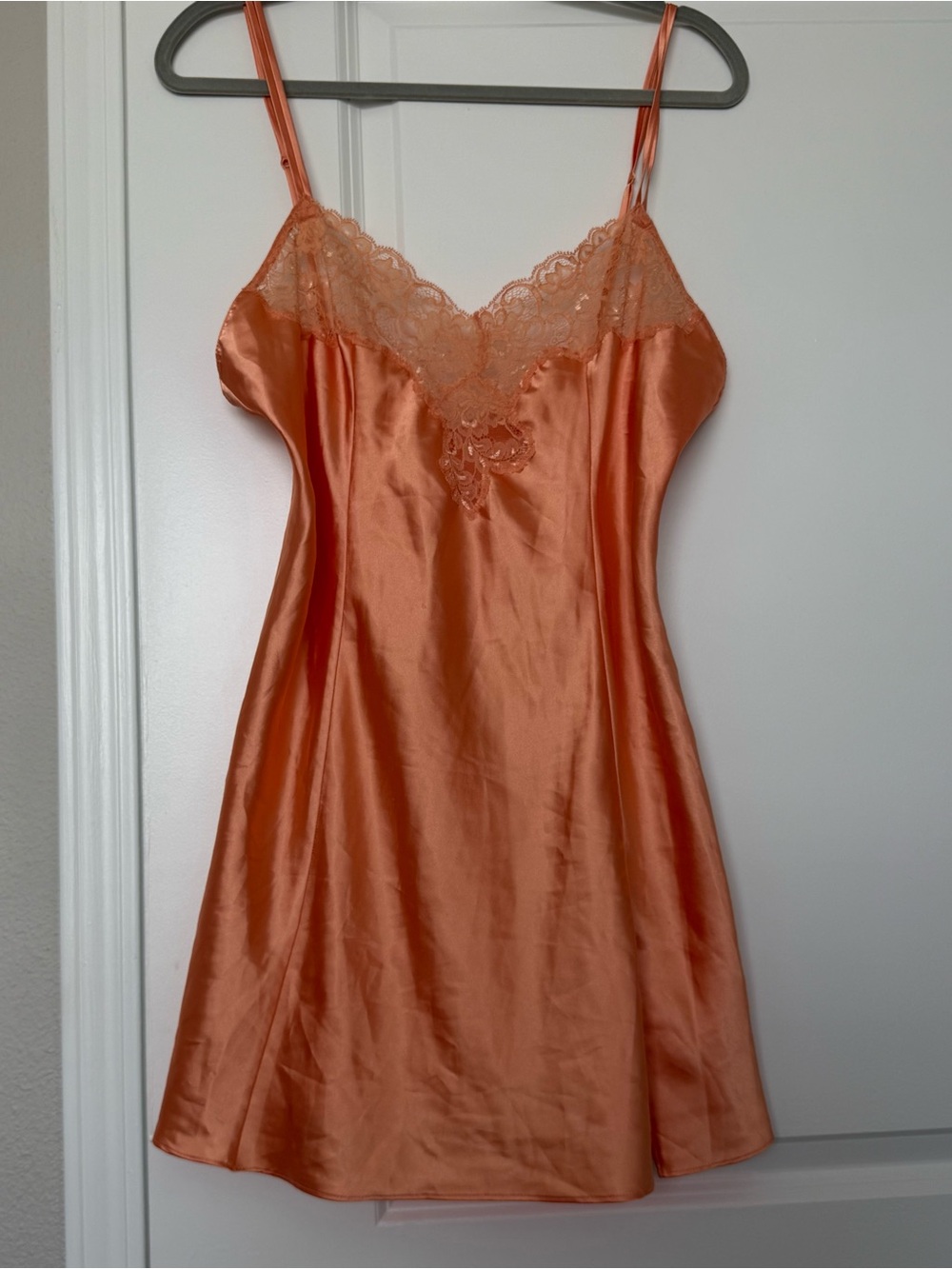 Victoria’s Secret y2k Orange Satin Slip Dress | Lace Trim Chemise Nightie girly